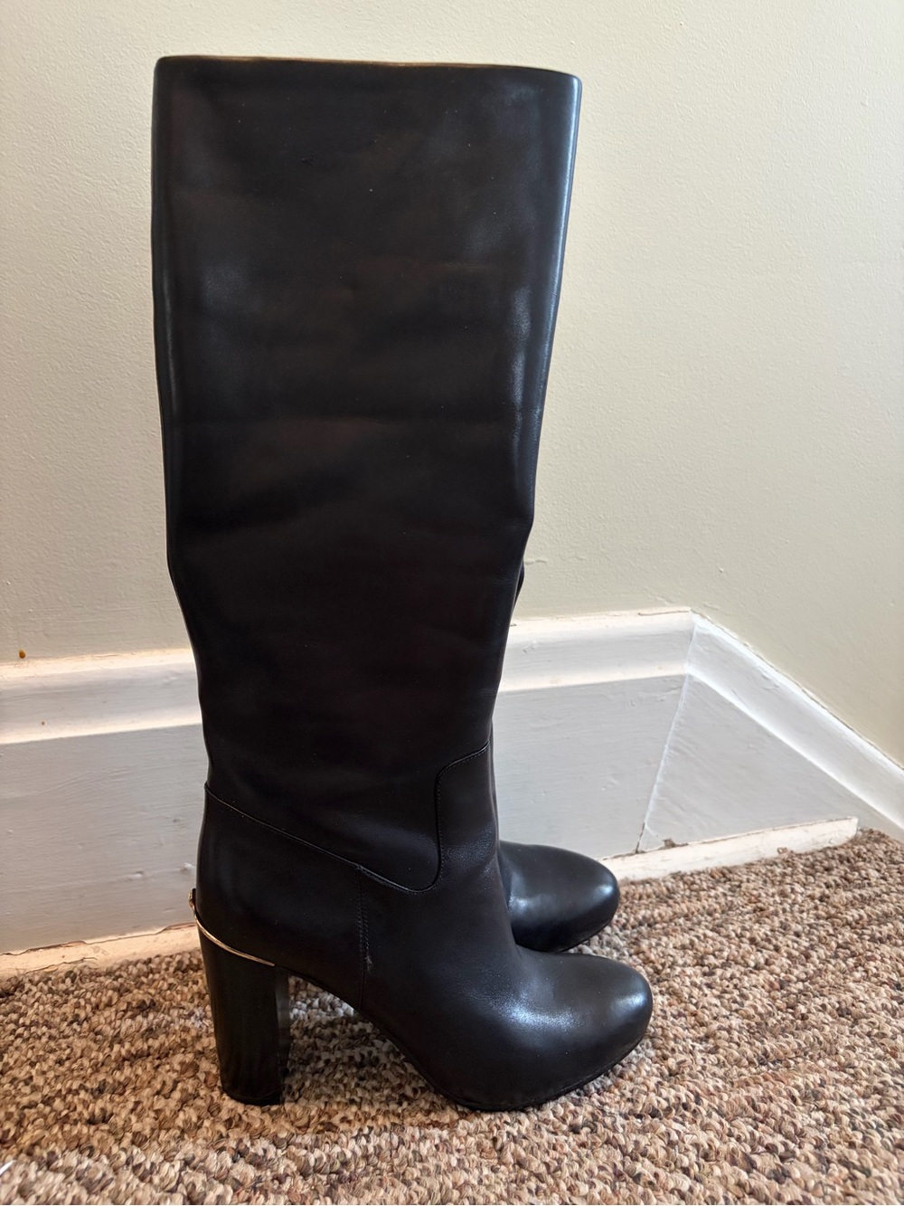 Michael Kors Black Knee-High Black Leather Platform Heel Boots 7.5